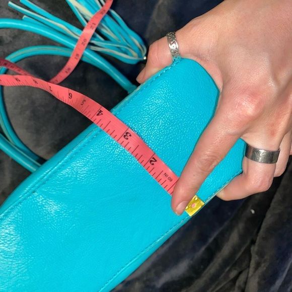 Revolution Turquoise Blue Leather Studded Shoulder Bag Top Handle Purse Tassel - Picture 13 of 13